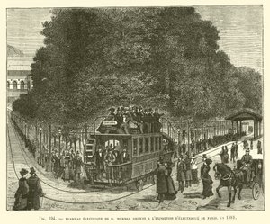 Tranvía Eléctrico de M. Werner Siemens en la Exposición de Electricidad de París, en 1881 de French School